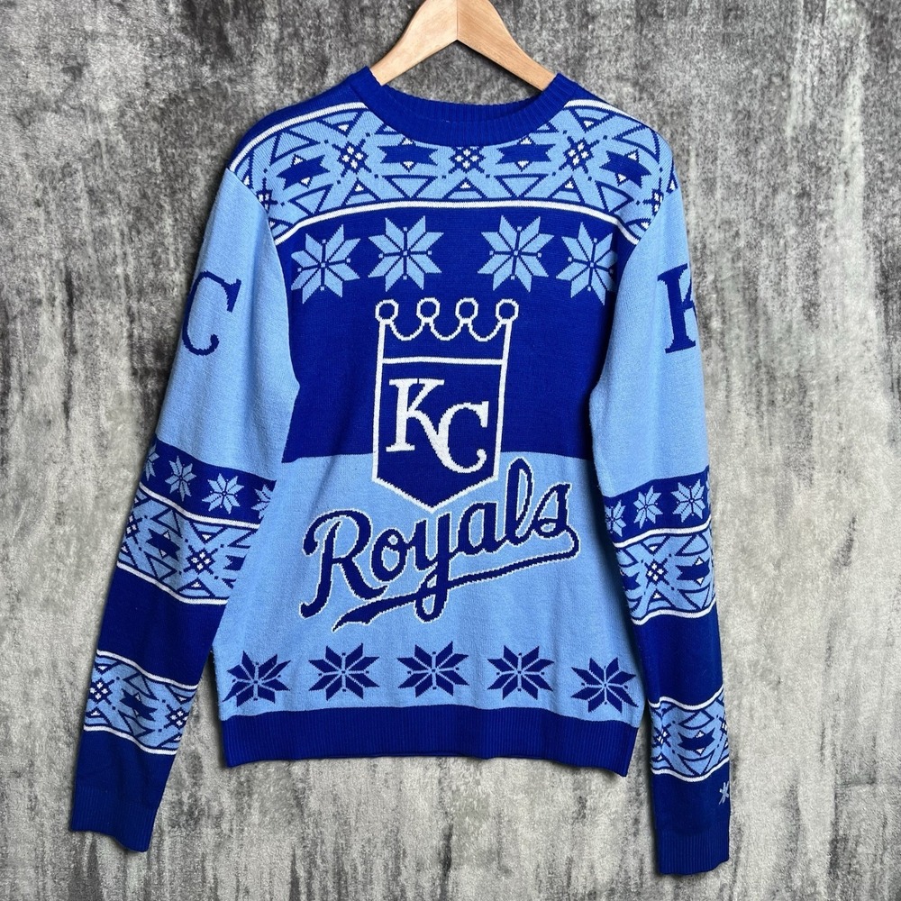 Kansas City Royals MLB Ugly Christmas Sweater Men's Size Medium‎ Blue Knit